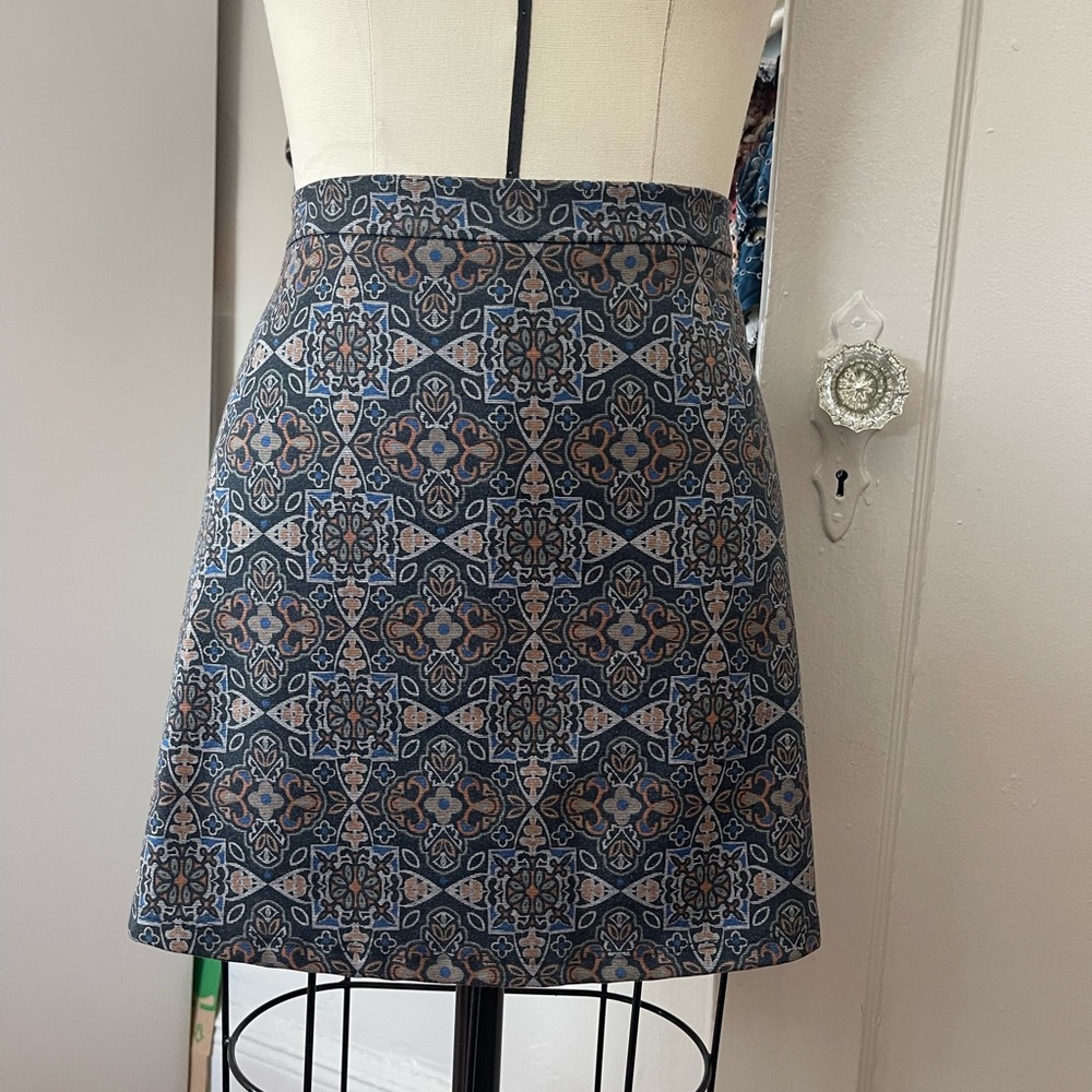 OOOPERATIVE Blue Pattern A-Line Mini Skirt